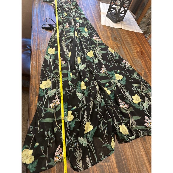 Lulus Floral Maxi‎ Dress Black Yellow Pink Botanical Print Ruffle Sleeve - Picture 5 of 17